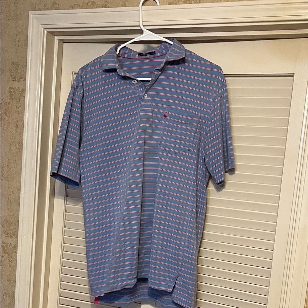 johnnie-O Men's Polo in Blue and Pink Stripes